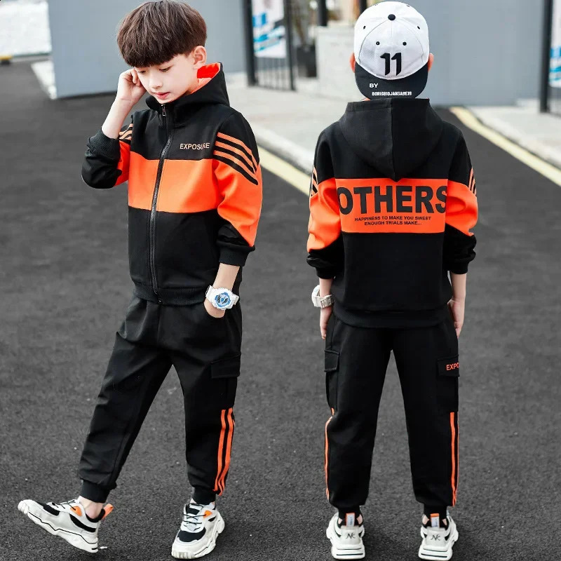 Fashion Boys Clothing Spring Autumn Patchwork Long Sleeve Sets 4 6 8 10 12 13 14 Years Teenagers Children Sports Clothing Jacket 240729