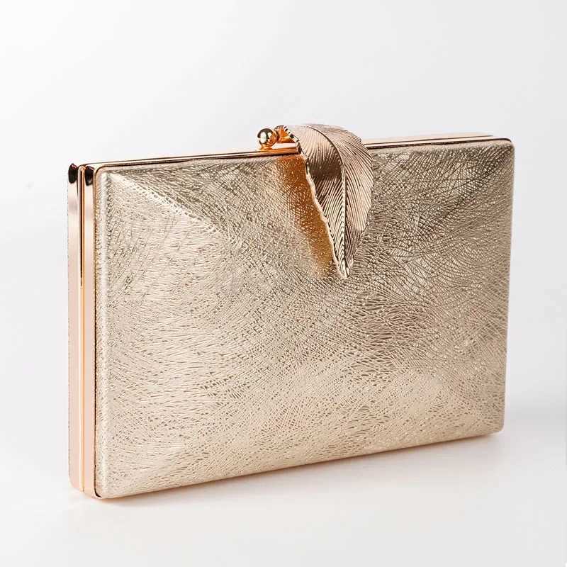 Women Shiny Gold Evening Bag Exquisite Leaf Long Purse Female Bridal Wedding Party Handbag Mini Banquet Day Clutch with ChainXJ240729