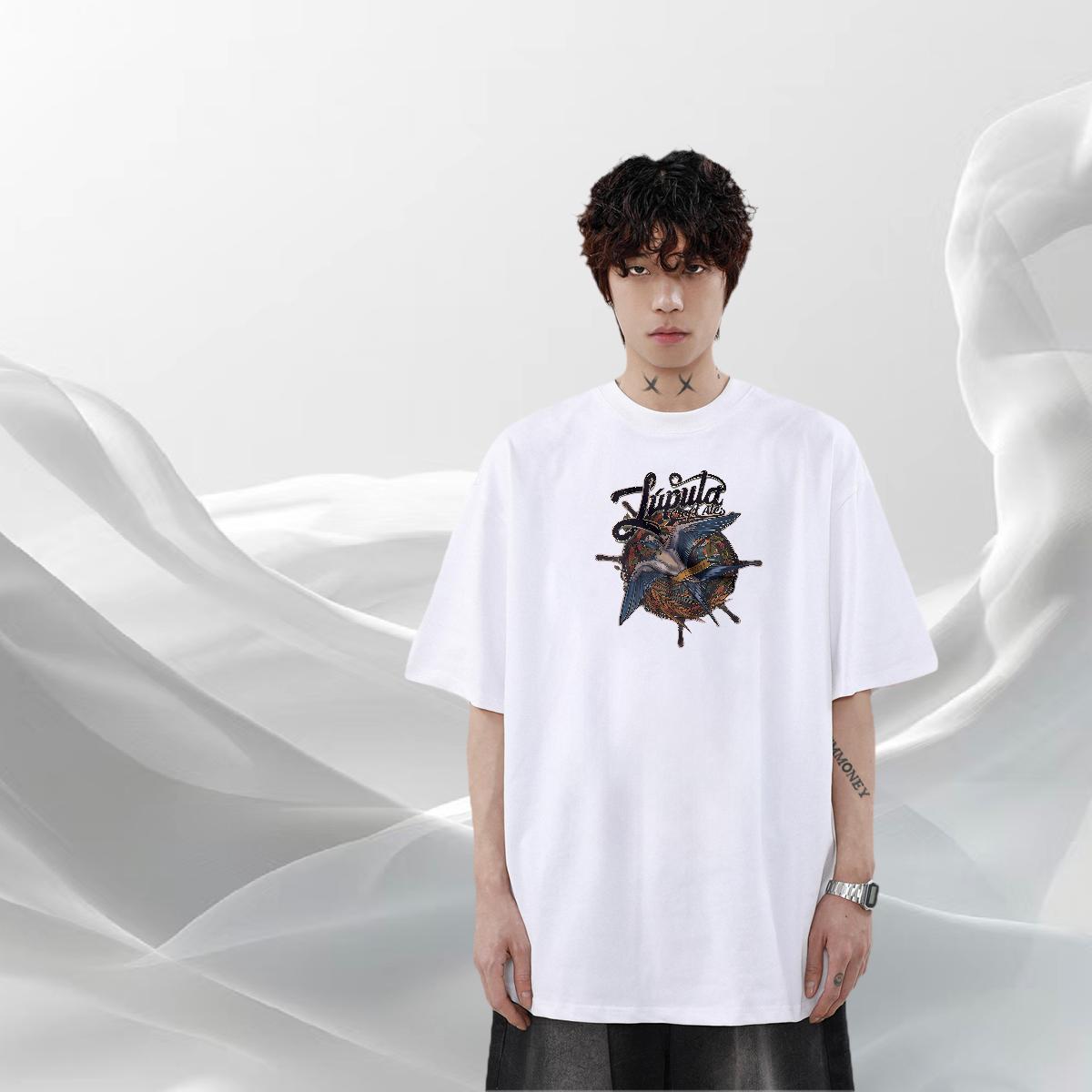 TOP Quality Mens Tshirts 230g Pure Cotton Summer Casual bird Black White Round Neck Short Sleeve Classic Casual Man T Shirts Tee Shirt