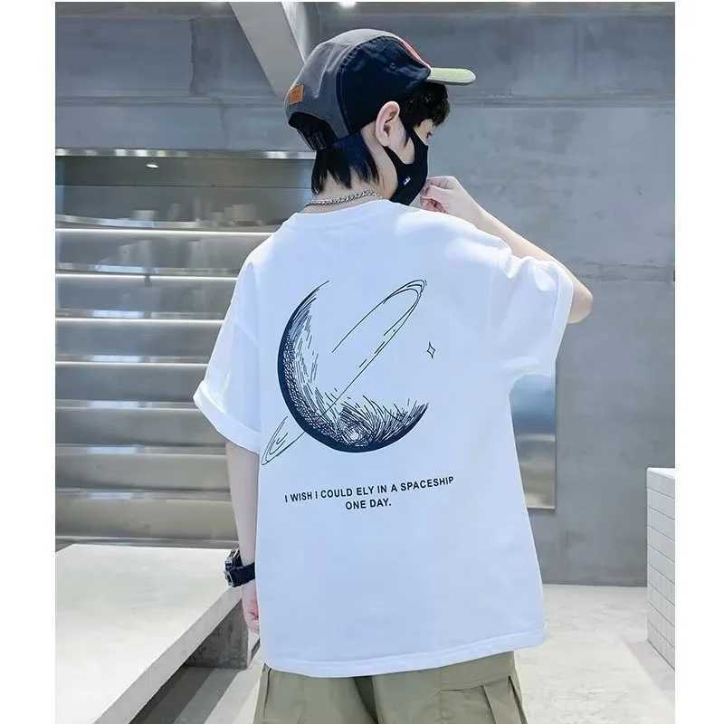 T-shirts Boys Short-sleeved T-shirt Summer Childrens Summer Dress Half-sleeved Black Top New Middle And Big Childrens Trendy T-shirtL24729