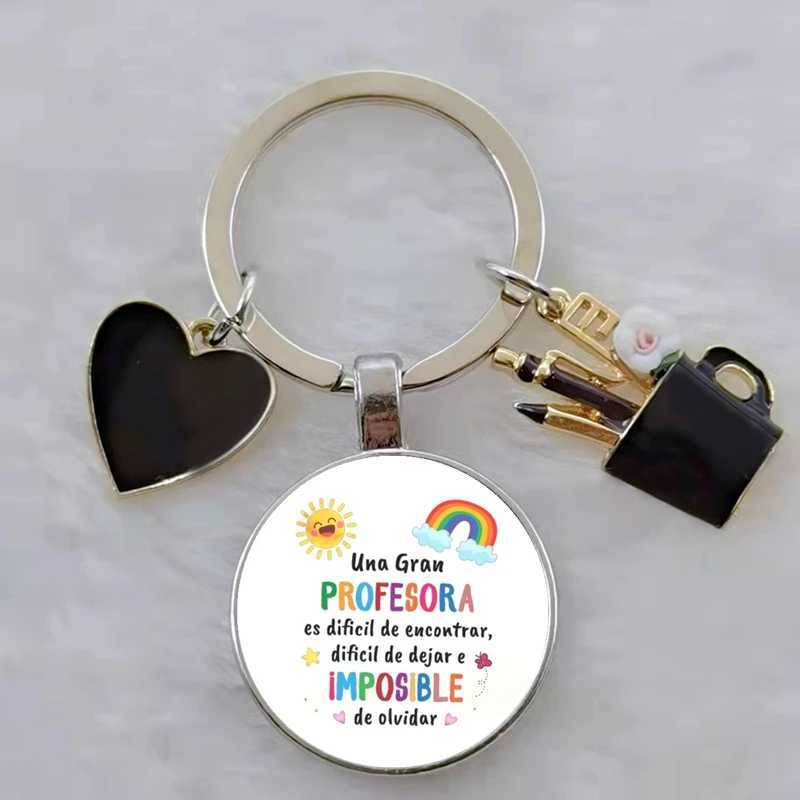 Gift for teachers with Spanish printed handmade glass convex circular keychain DIY keychainL240729