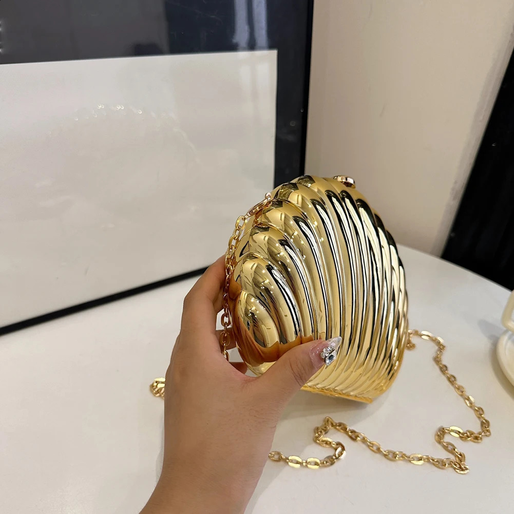 Seashell Evening Bag Women Acrylic Metallic Shoulder Detachable Chain Handbag for Wedding Cocktail Party Prom Satchel Purse 240729