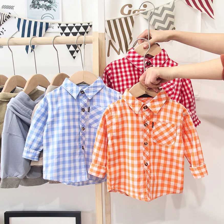 Spring and autumn boys shirts casual long sleeved childrens girls shirts childrens shirts baby boys plain shirts giftsW240729