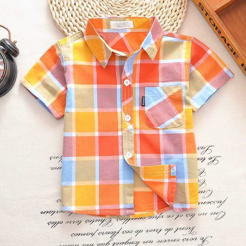 New boys shirt childrens cotton shirt pure cotton shirt childrens clothing fashionable girls short sleeved shirt 1-12TW240729