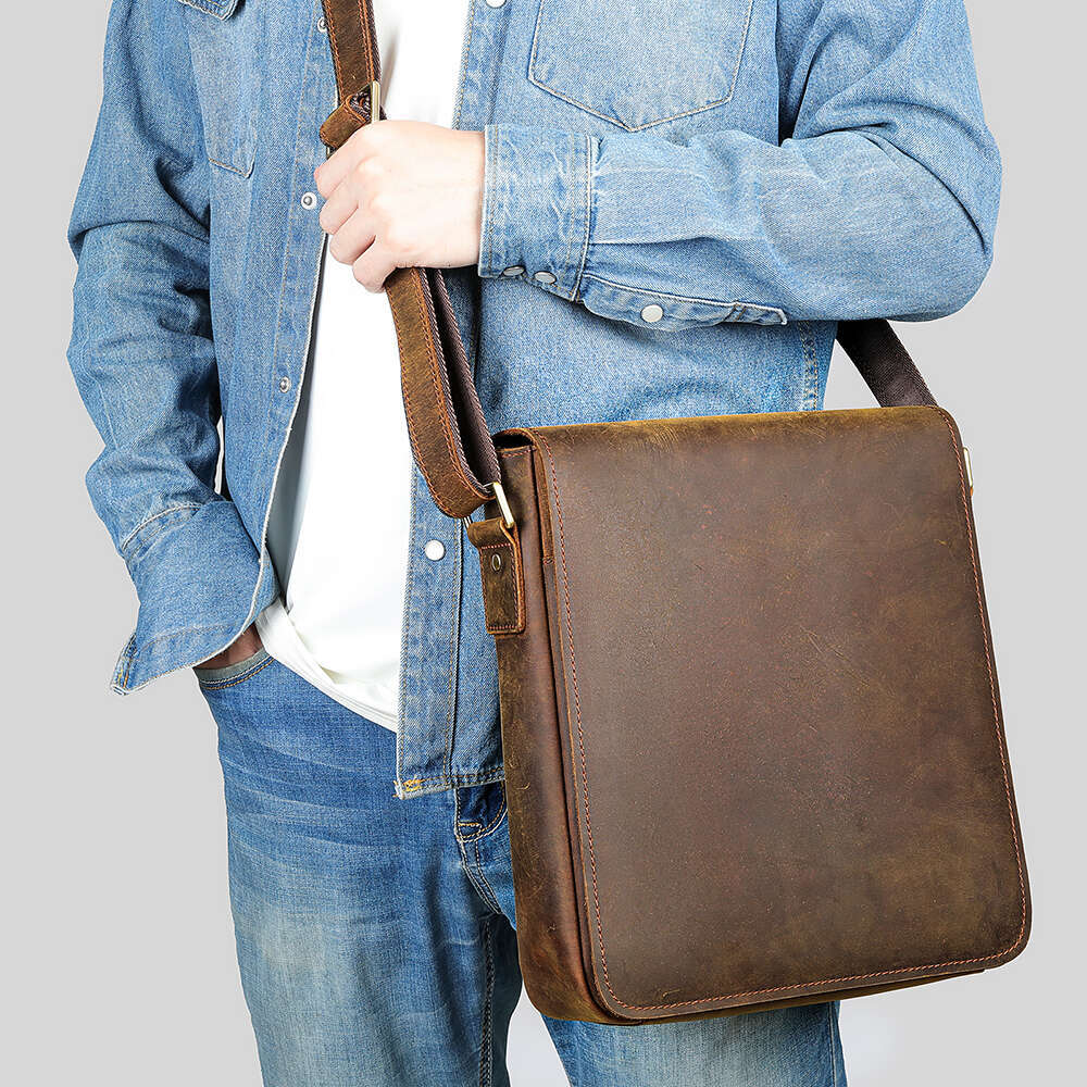 WESTAL Men's Genuine Crossbody Casual Crazy Horse Leather Large Capacity Shoulder Bag