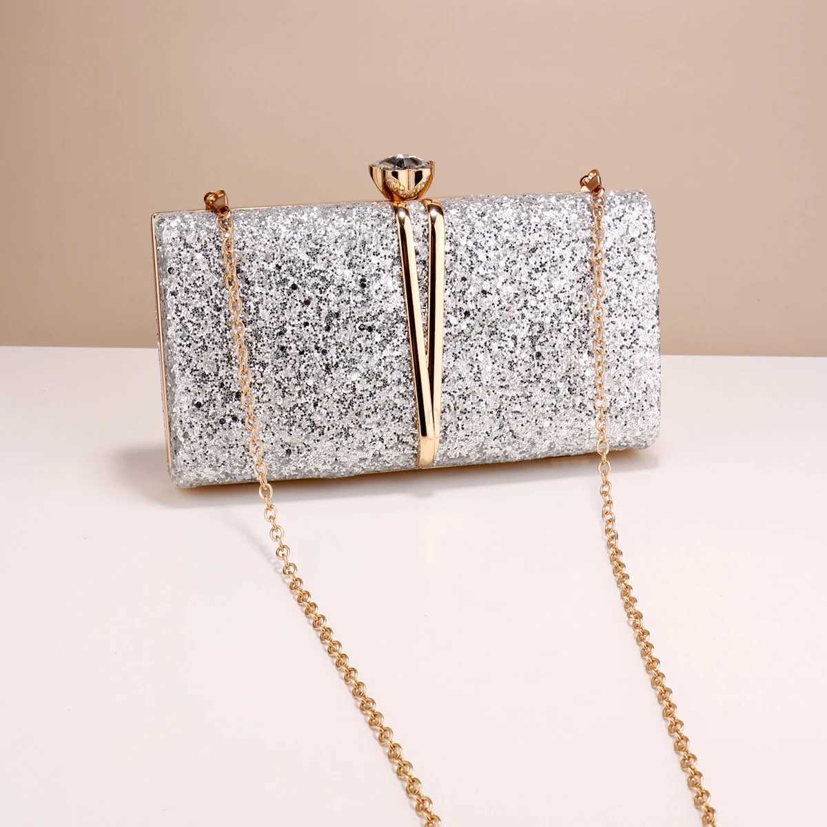 Metal Chain Evening Bags Sequined Prom Dinner Party Clutch Luxury Ladies Gift Mini Handbags For Wedding Party Female HandbagsXJ240729