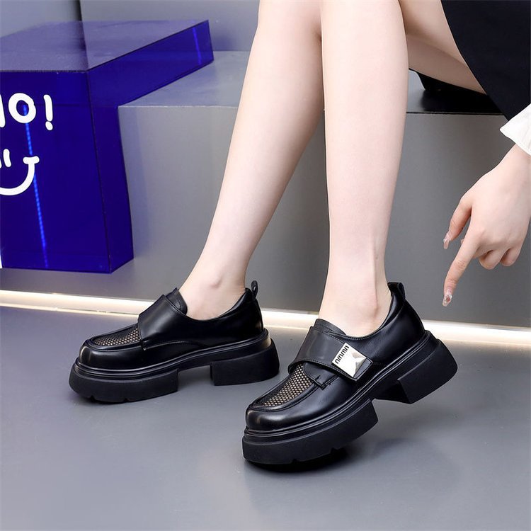 New style thick soled British style color blocked small leather shoes with thick heels, trendy
