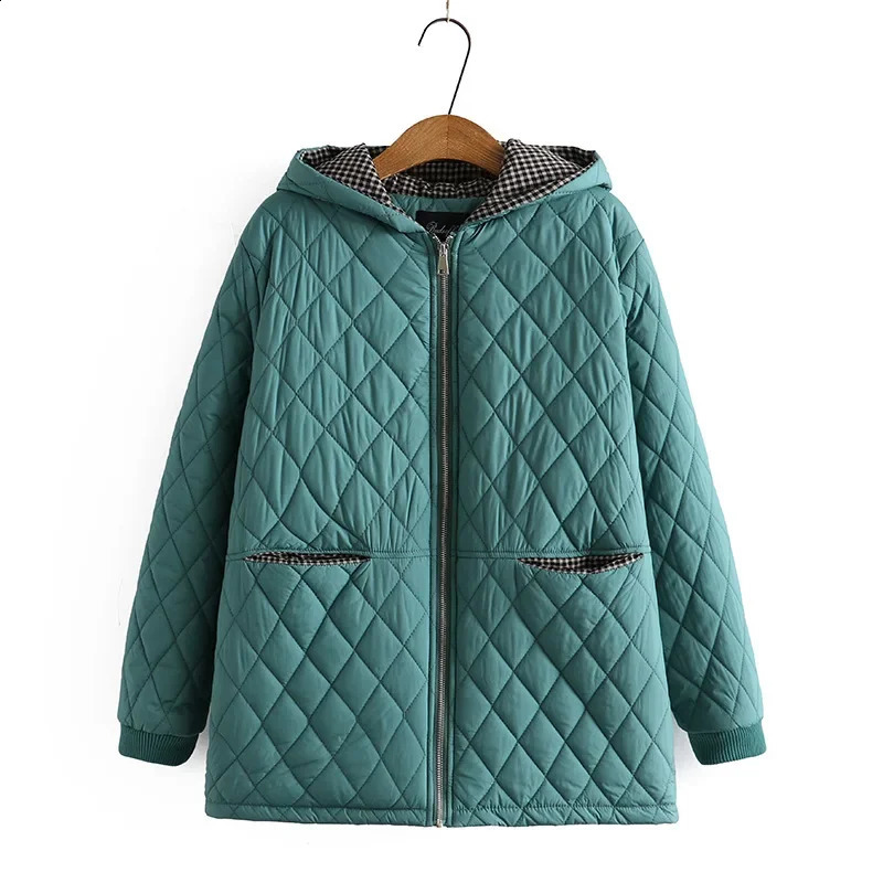 Plus Size Parkas Women Clothing Winter Middle Aged Wadded Jacket Hooded Argyle Thick Fleece Liner Warm Padded Coat RFEW 240729