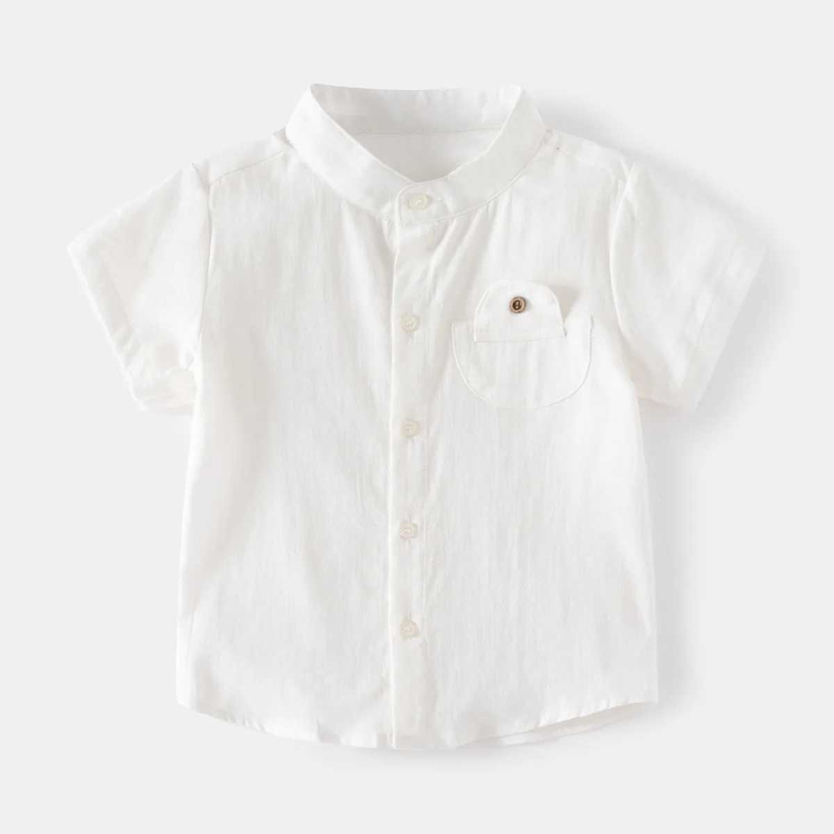 Childrens summer shirt with Mandarin collar childrens baby T-shirt made of cotton childrens T-shirt boys clothingW240729