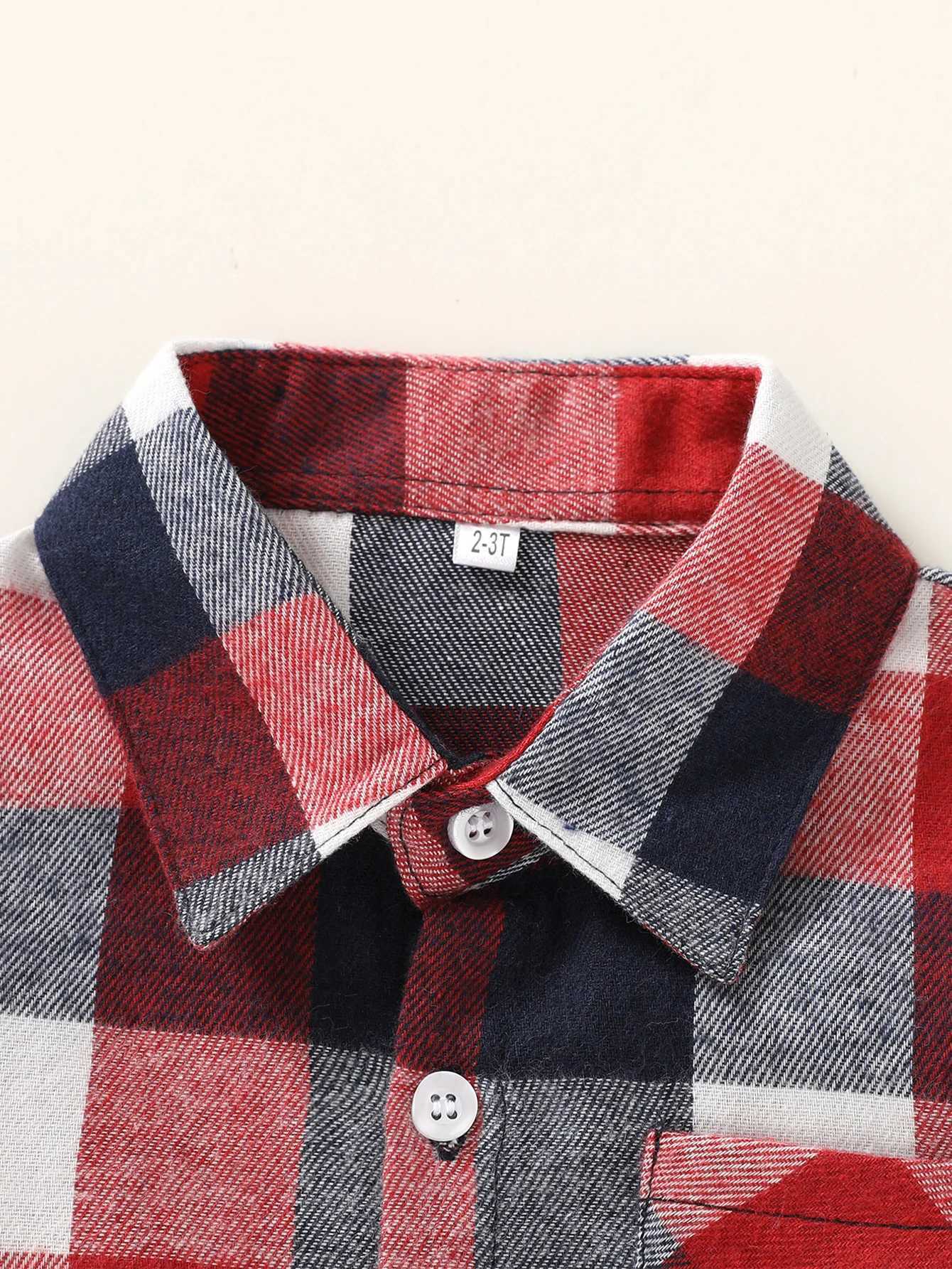 Baby boy and girl clothing 18M-9T long sleeved jacket collar button up shirt flannel red checkered jacketW240729