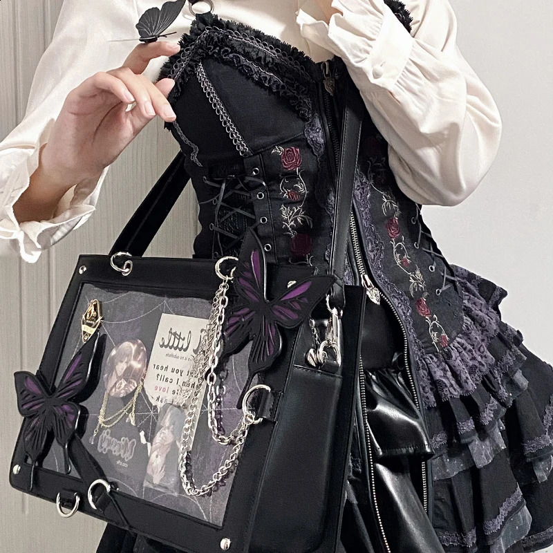 Y2K Labyrinth Butterfly Spider Web Letter Chain Handbags DIY Transparent Ita Bag Lolita Gothic Tote Vintage Fashion Shoulder 240729