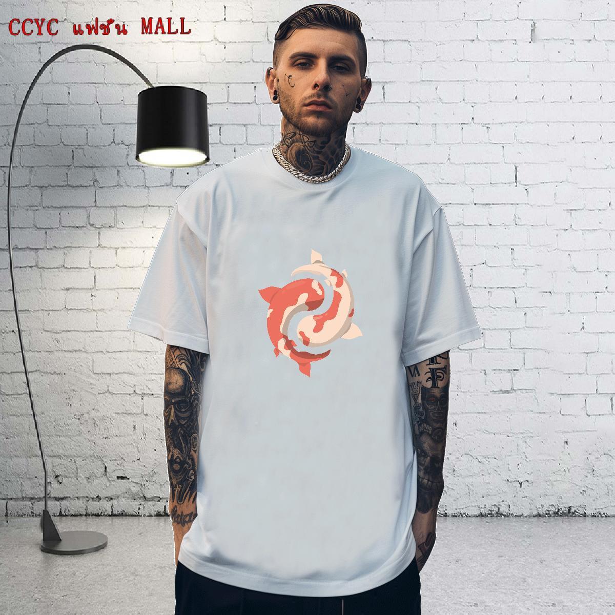 Loose Fit Couples T Shirts 230g 100% Cotton Outdoor fish Custom Cartoon O Neck Short Sleeves Fashion Men T Shirts Top Tees