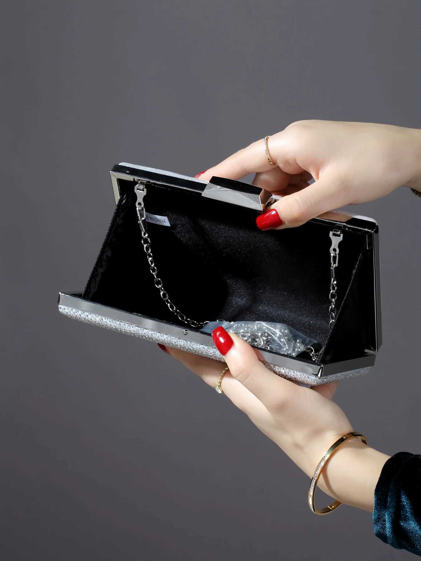 Evening Clutch Bag With Diamond Decoration For Women Mini Square Shoulder Bag With Chain StrapXJ240729
