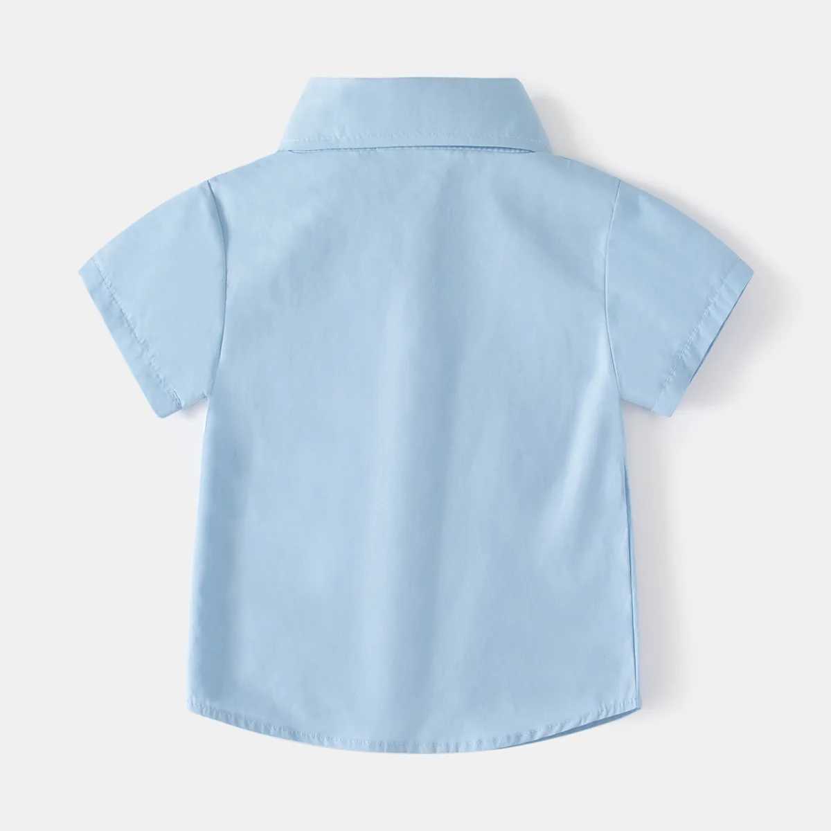 New fashion boys solid color monochrome short sleeved shirt for summer 2024 childrens casual cotton top 3-8 years old 6 colorsW240729