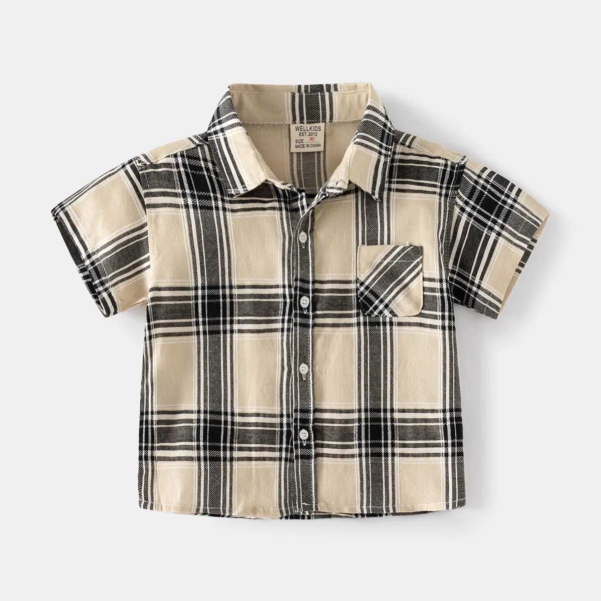 Summer boys short sleeved cute casual plain shirt childrens striped cool breathable cotton lapel top 3-8 years 3 colorsW240729
