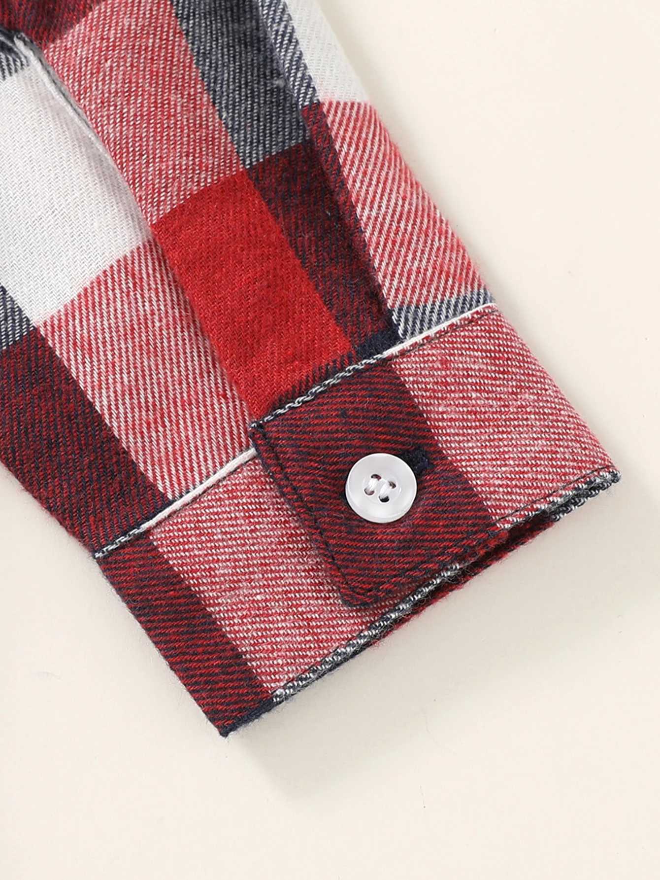 Baby boy and girl clothing 18M-9T long sleeved jacket collar button up shirt flannel red checkered jacketW240729