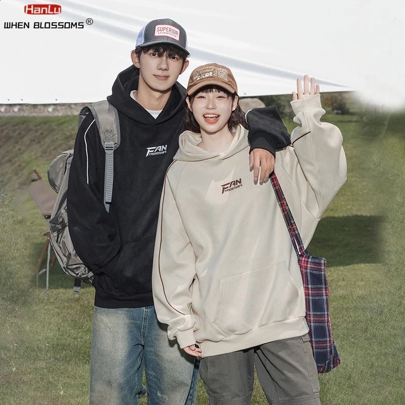 Autumn Winter High Quality Suede Embroidery Hoodie Japanese Streetwear Hip Hop Sweatshirt Men Clothing Korean Fashion pullover 240729