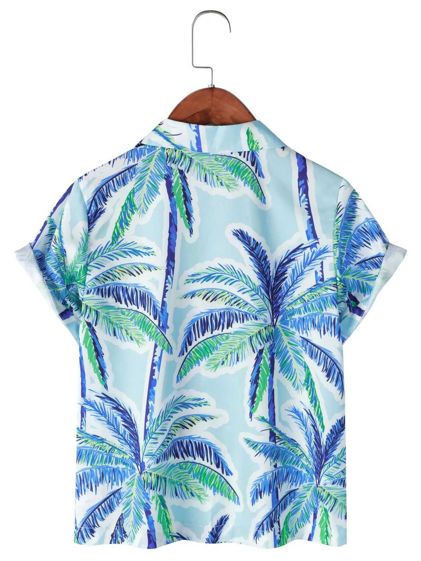 Cool and comfortable vacation style casual palm tree print shirt for boys in summerW240729