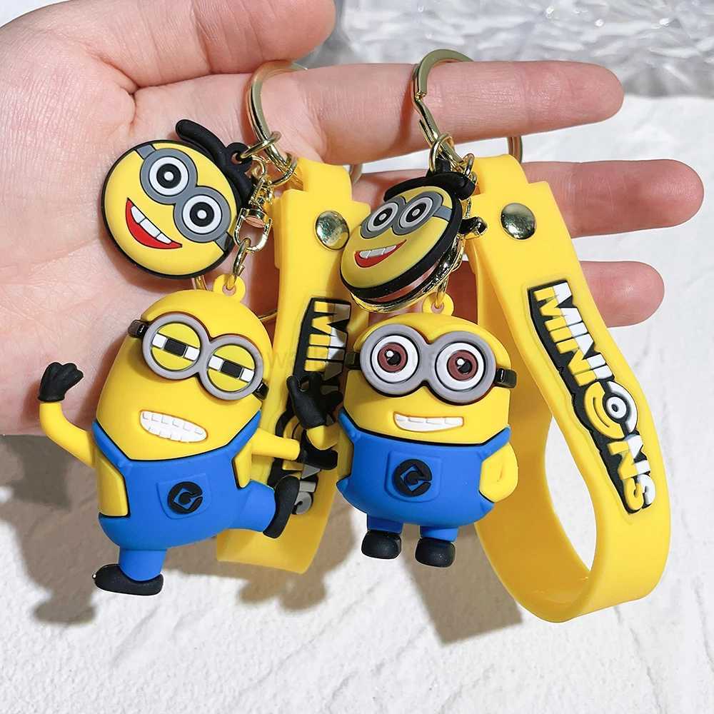 Kawaii Minions Keychain Cartoon Toys Model Silicone Pendant Keyring Cosplay Chinese Zodiac Car Backpack Key Holder AccessoriesL240729