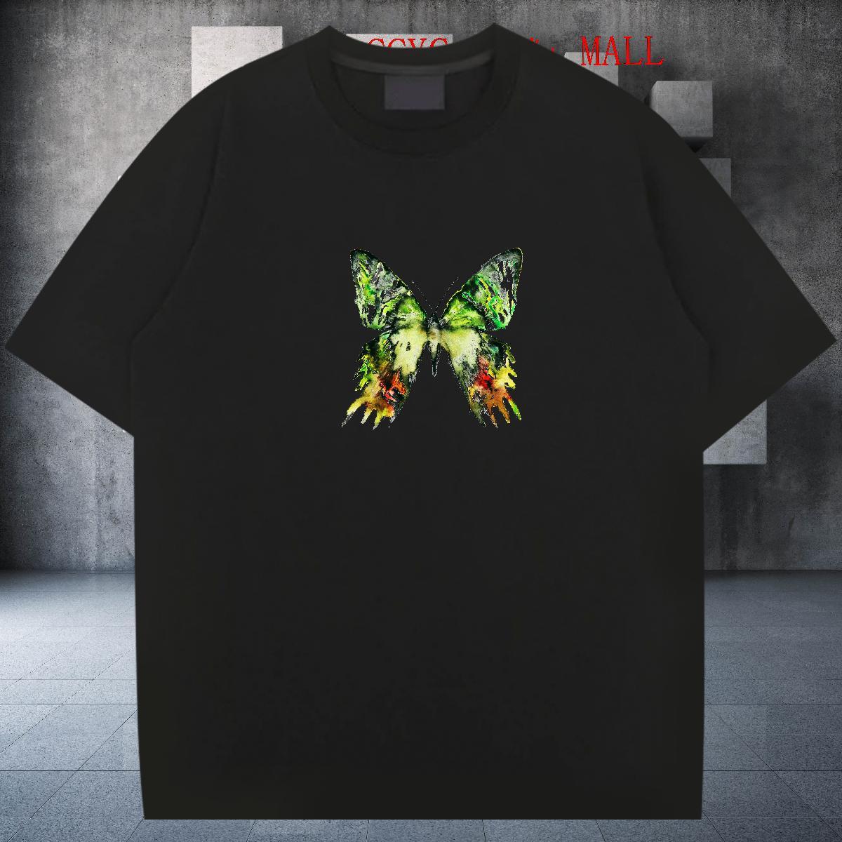 High Quality Men Tshirts 230g Pure Cotton Casual Beach Butterfly Oversized Breathable Short Sleeve Customized T Shirts Men Tops