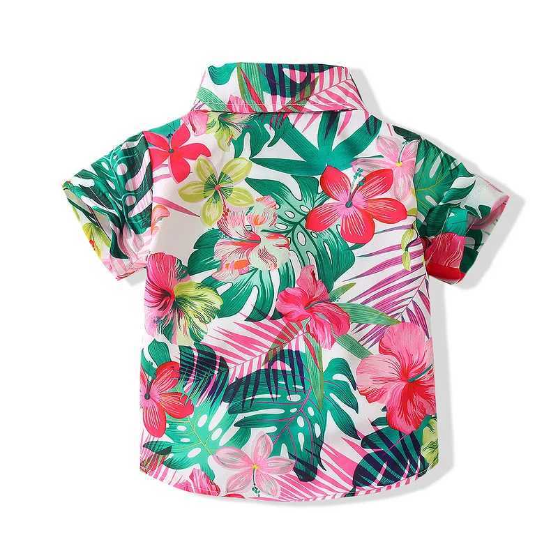 Summer Baby Shirt Beach Pattern Printed Short Sleeve Casual Button Childrens Shirt Holiday Seaside Childrens Shirt TopW240729