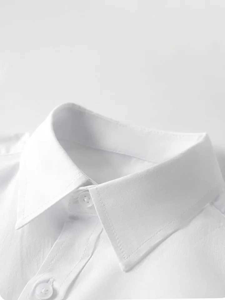 Solid Basic Collar Short Sleeve Shirt Solid Short Sleeve Top School Performance Uniform Solid Color Boys VersatileW240729
