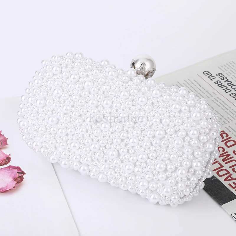 Fashion Elegant Women White Beige Luxury Special Crystals Beaded Pearl Evening Clutch Bags Wedding Party Handbag BeadedXJ240729