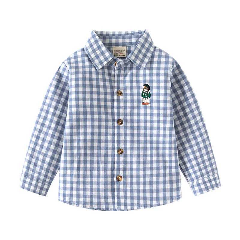 Cute Bear Flat Pattern Boys Shirt Cotton Preschool Childrens Top Long Sleeve Childrens ClothingW240729