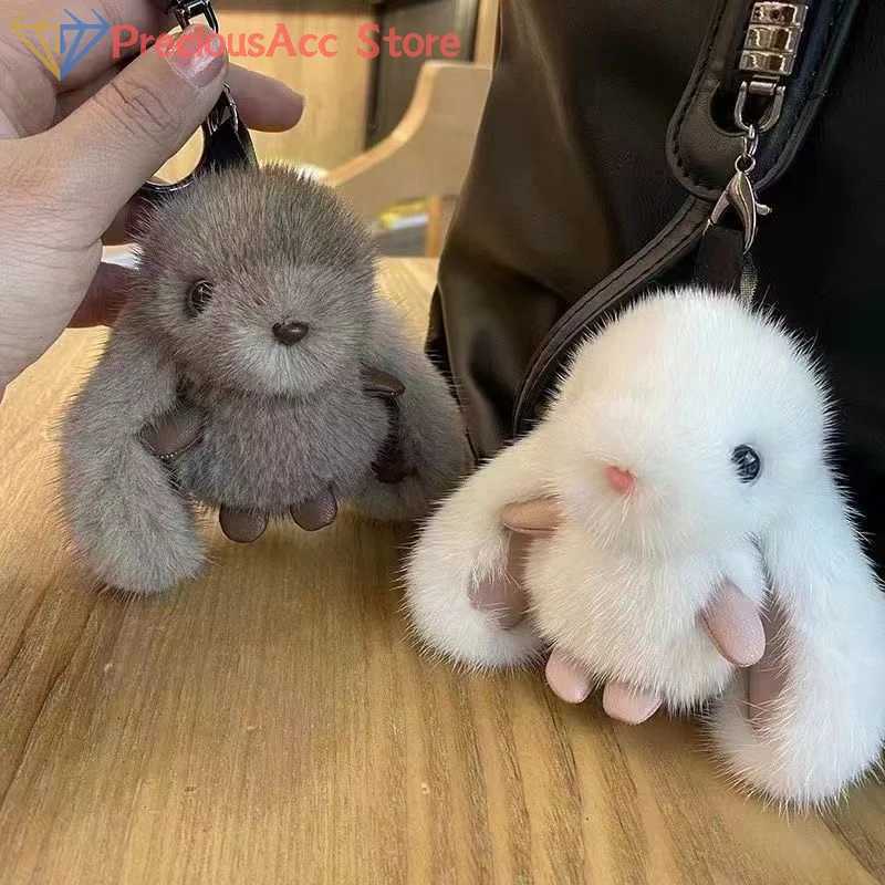 Cute Fluffy Rabbit Keychain Ring Plush Pompon Bunny Bag Pendant For Couple Car Key Ring Jewelry GiftsL240729