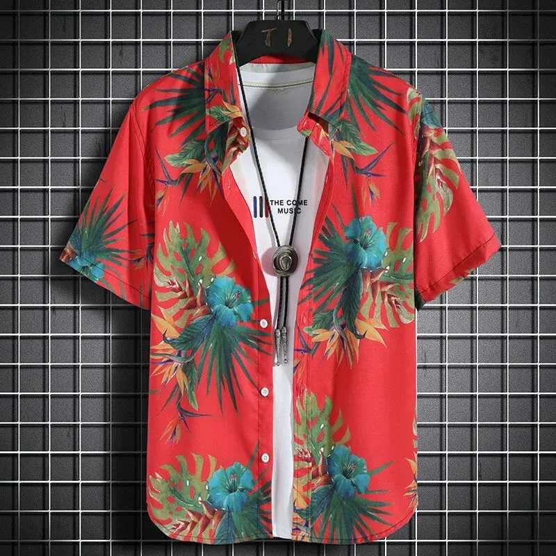 Beach Shirt Childrens Short Sleeve Casual Shirt Seaside Vacation Childrens Loose Clothing Flower Shirt TopW240729