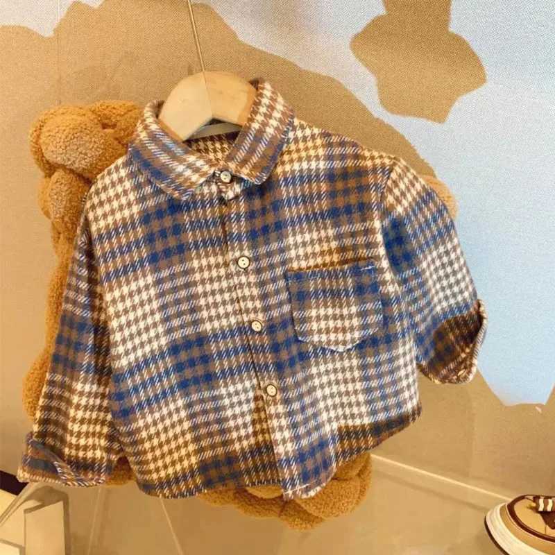 Spring and autumn warm jackets for boys and girls aged 1-9 classic striped checkered tops Korean fashion childrens clothingW240729
