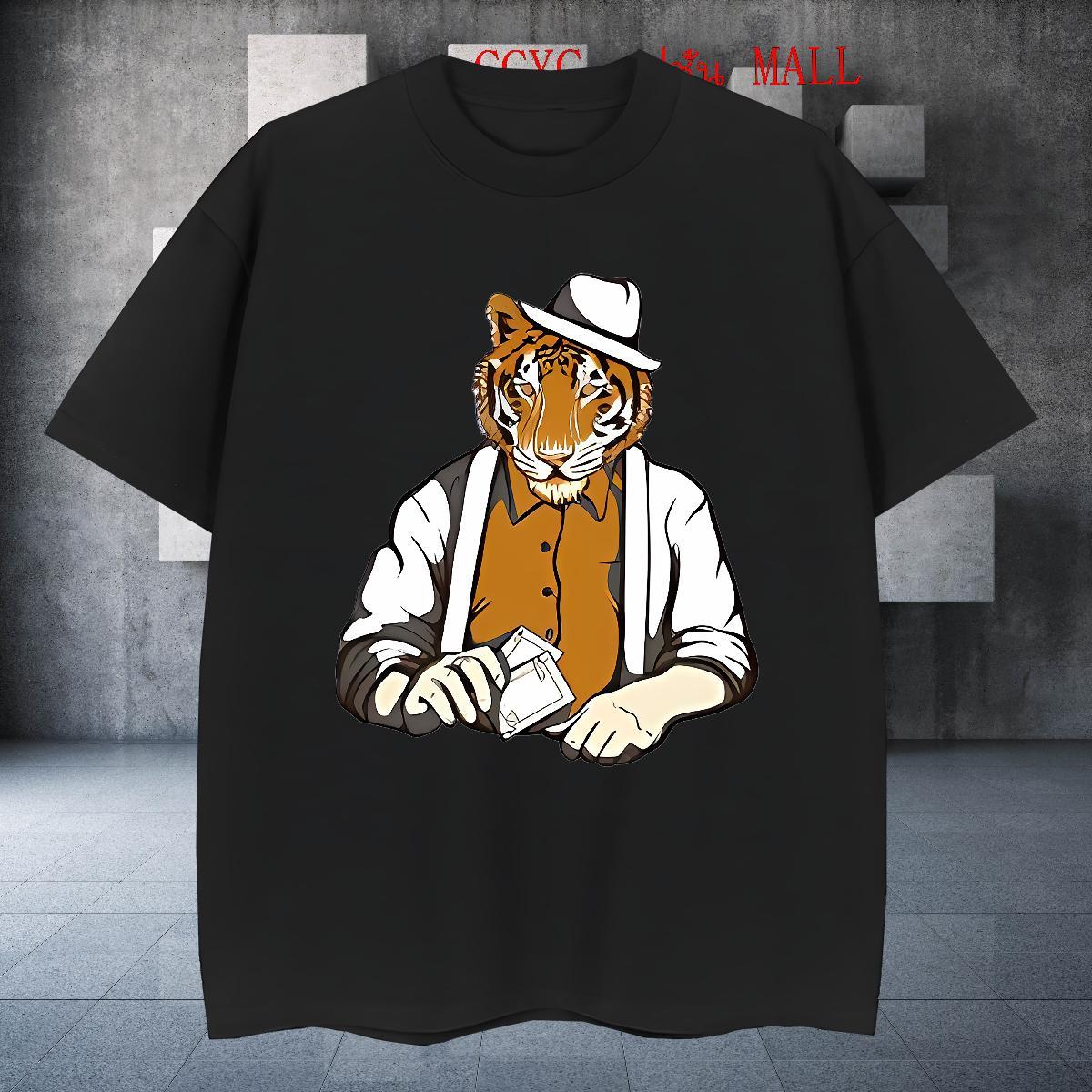Soft Men Tops Tees 230g Pure Cotton Casual Daily Wear tiger Black Oversized Breathable Short Sleeve Free Shipping Men T Shirts Tee Shirt