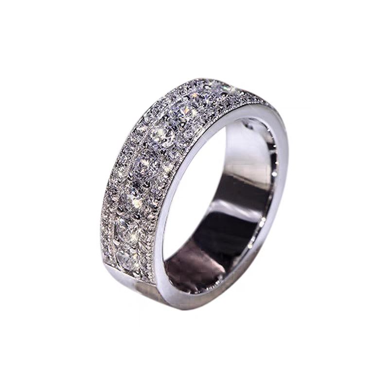 2024 Top Sell Sparkling Luxury Jewelry 925 Sterling Silver Pave White Topaz CZ Diamond Eternity Lady Fashion Women Wedding Band Ring For Lovers' 