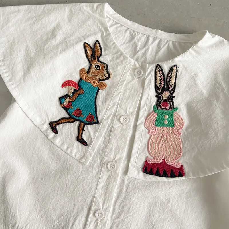Baby Girl Blouses Spring Autumn Doll Collar Kids Tops Cartoon Embroidery Preschool Shirts Childrens Korean ClothingW240729