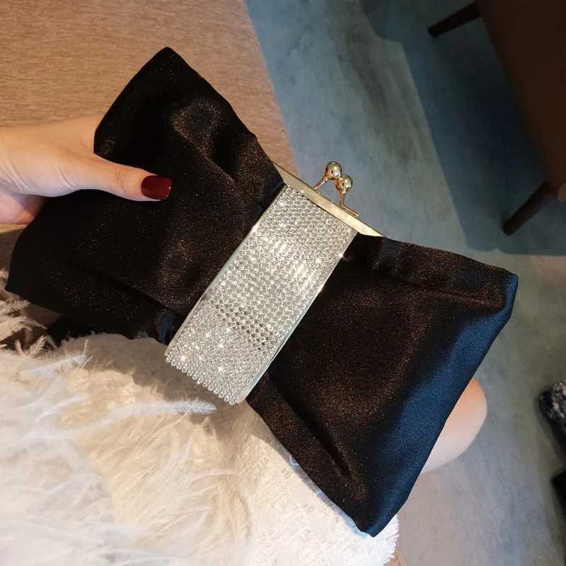 Luxy Moon Black Clutch Bag Women Bow Handbag Luxury Crystal Diamond Clutch Purse Party Wedding Bag Elegant Shoulder BagXJ240729