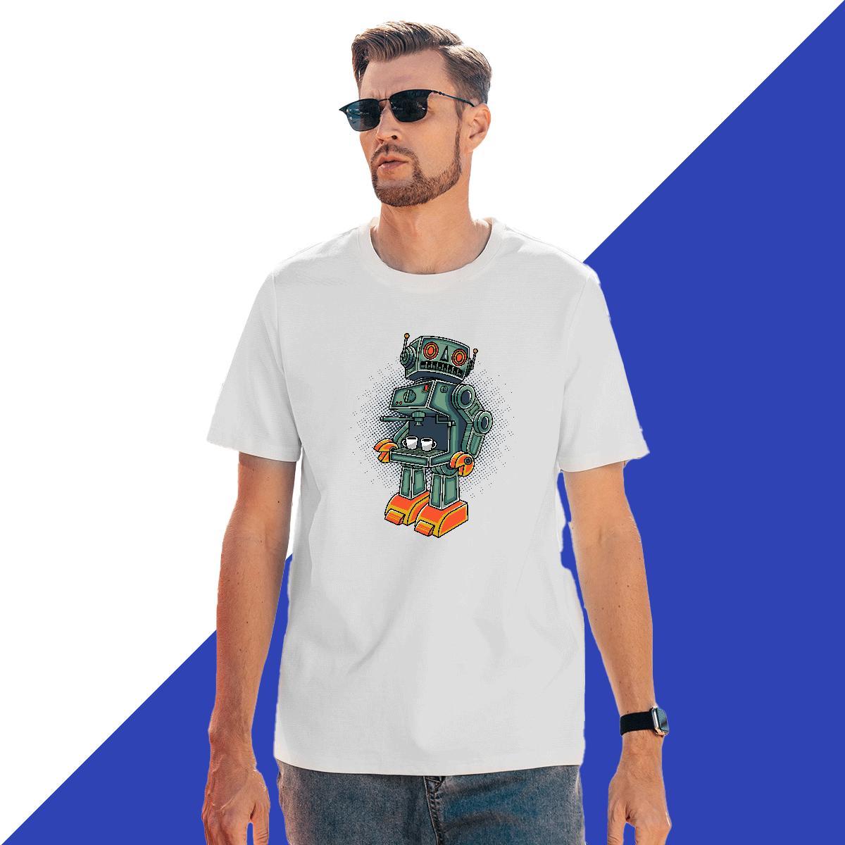 Popular Men Tops Tees 230g Pure Cotton Casual Daily Wear robot Floral Print Breathable Short Sleeve Wholesale Mens T Shirts Tops Tees