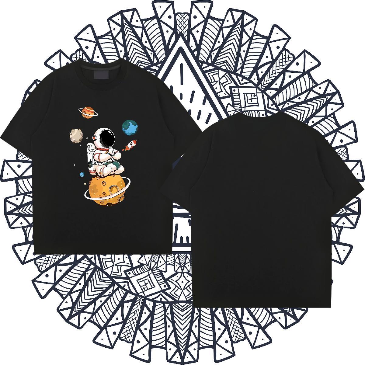 TOP Quality Men Tshirts 100% Cotton 230g Street spaceman Custom Print Plus Size O-Neck Short Sleeve Fashion Design Man T Shirts Polos