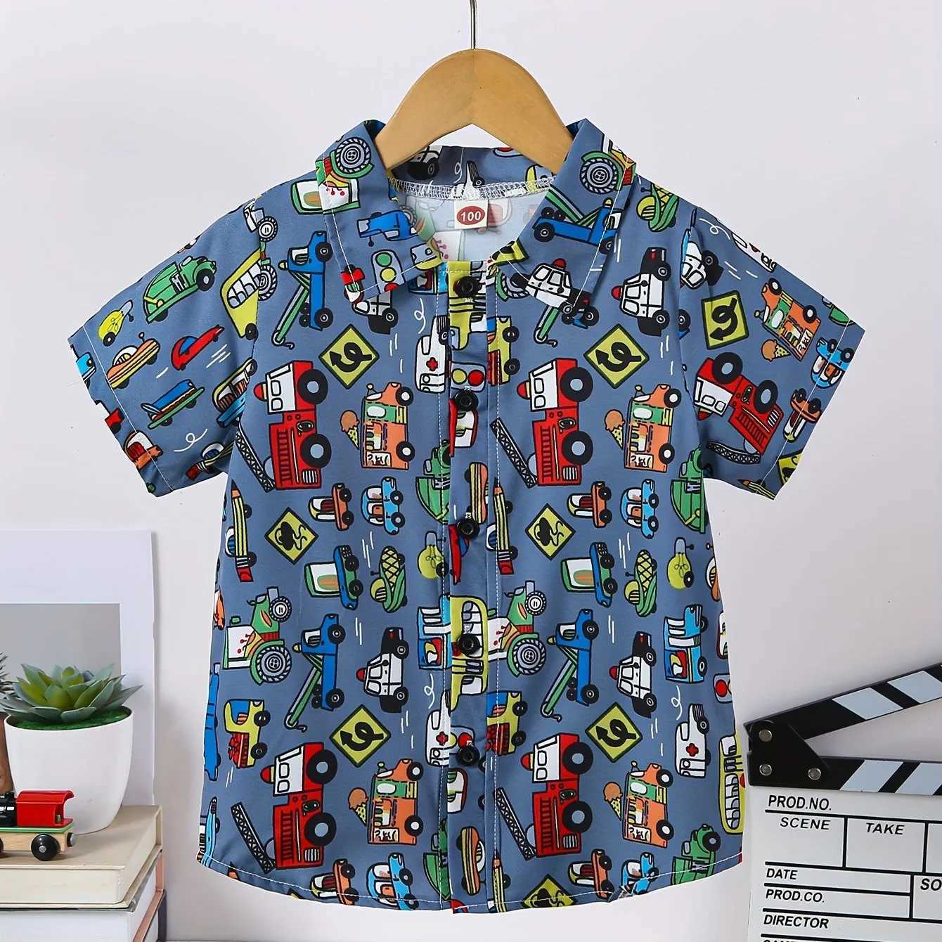 Boys and girls colorful dinosaur and leaf print button down jacket casual and creative childrens short sleeved comfortable summer vacation topW240729