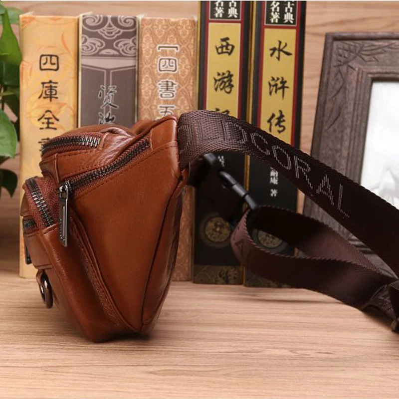 Real Cowhide Men Hip Fanny Belt Pack Pouch Single Shoulder Cross Body Bags Male Genuine Leather Bum Waist Chest Bags 250103