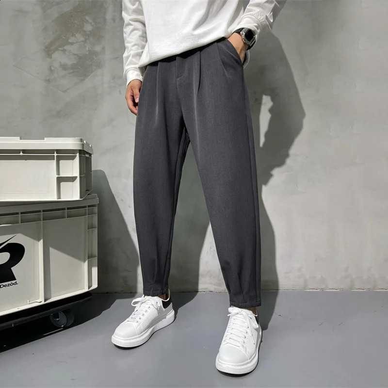 Solid color set pants mens fashion business association dress ankle zipper Korean straight office formal style 240816
