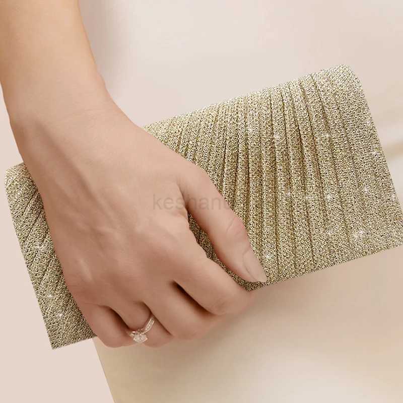 Glitter Envelope Fold Day Clutch for Women Shiny Silver Handbag Fashion Ladies Long Wallet with Chain Evening Bag Party WeddingXJ240729