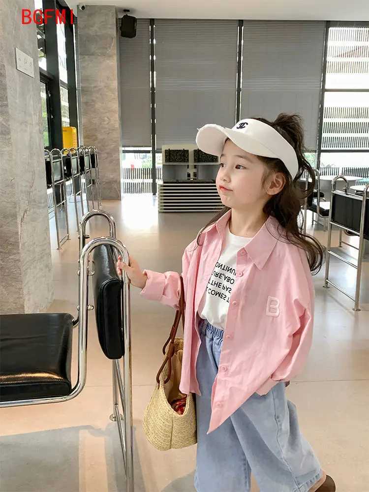 Fashionable baby girl pink shirt baby loose top solid color spring summer youth and childrens clothing 1-11YW240729