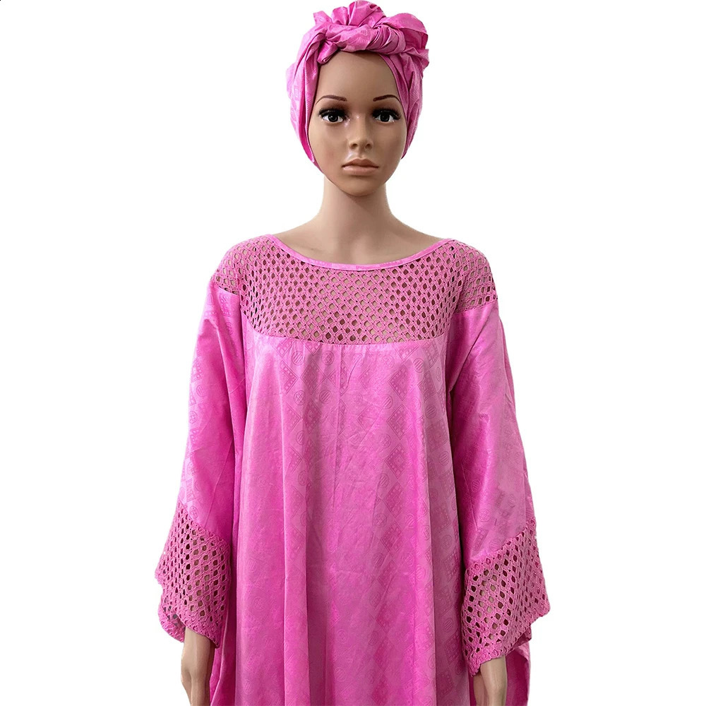 Bazin Dresses For Women African Traditional Evening Gown Swiss Voile Lace Clothing Wedding Basin Riche Cloth Robe With Scarf 240722