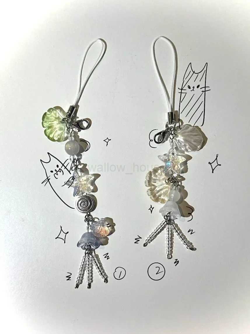 Summer Ocean Style Cute Phone Charm Strap Seashell Jelly Fish Pendant Key Strap Lanyard Girl Woman Bag Keychain Keycord Gift Y2KL240729