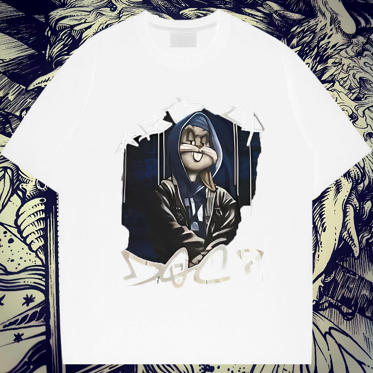 Loose Fit Men Tops Tees 230g 100% Cotton Casual Daily Wear rabbit Black White O-Neck Short Sleeve Fashion T-Shirts Tops Shirt