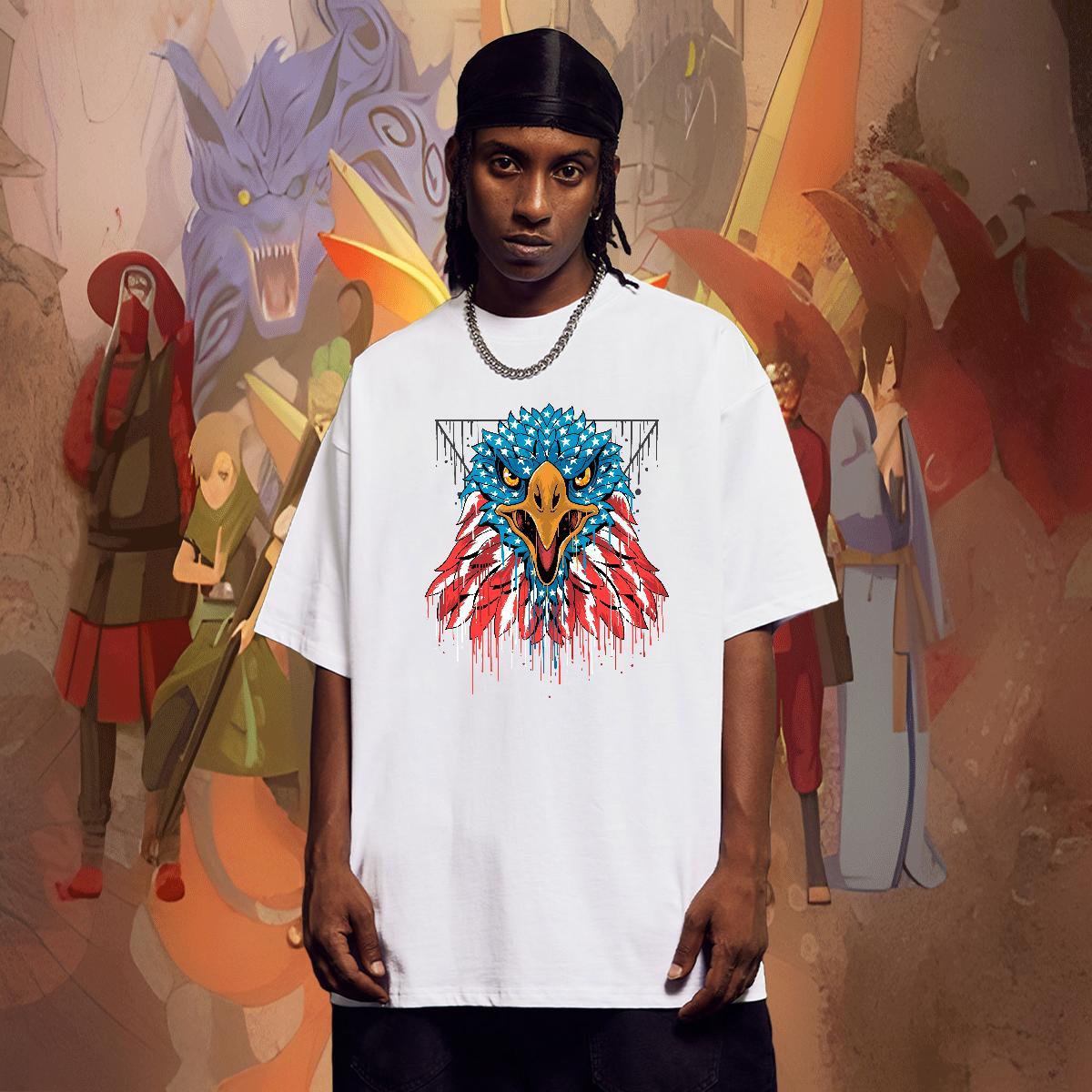 TOP Quality Men Tees 230g 100% Cotton Sport eagle Oversized 3XL 4XL Breathable Short Sleeve 2024 DIY Men T Shirts Top Tees