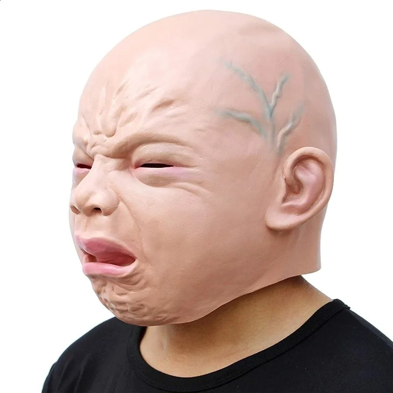 Halloween Party Horror Cosplay Costume Props Scary Latex Creepy Happy Crying Baby Mask Full Head Masquerade Adult Kids Cosplay 240729