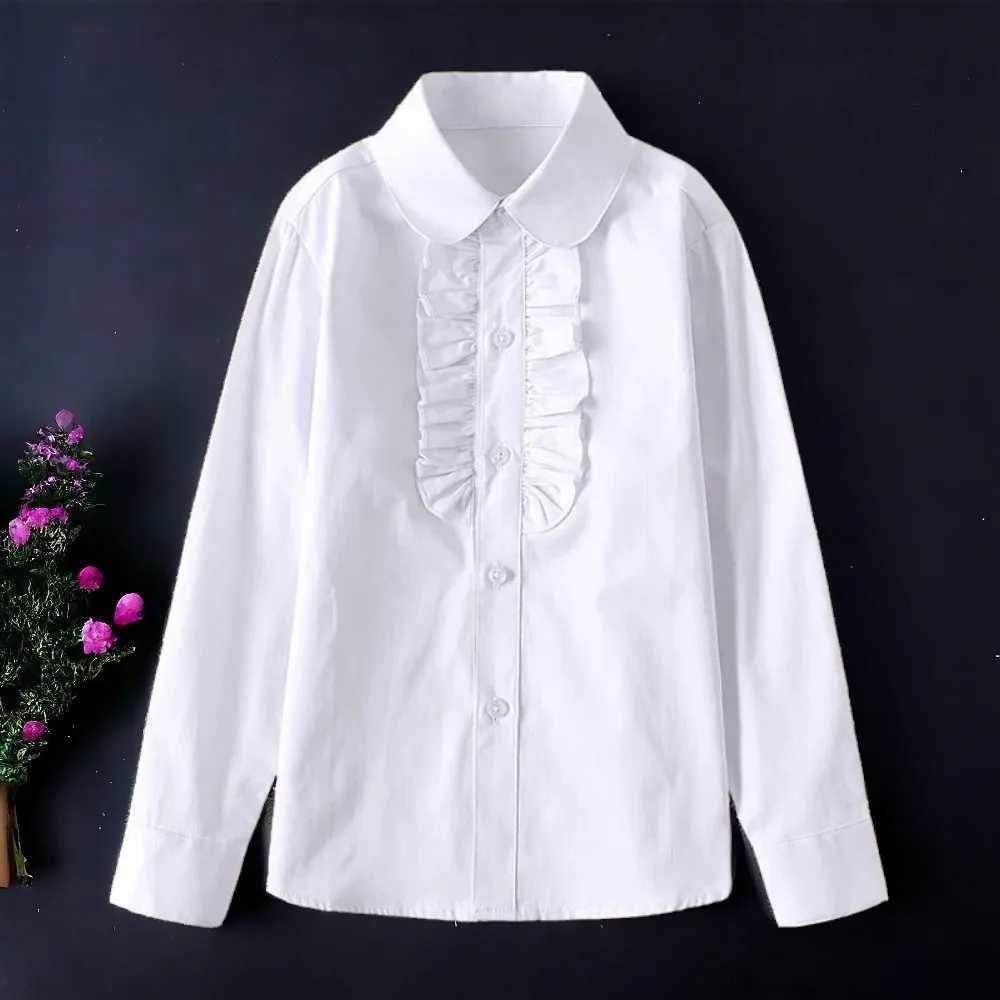 Children girls students white shirts long sleeved cotton shirts teenagers schools childrens clothing 8 10 12 14 years oldW240729