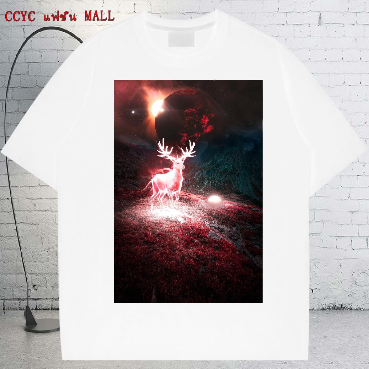 Unisex Tshirts 230g Pure Cotton Daily Wear Deer Cartoon Printing L-4XL O-Neck Short Sleeve Classic Man T Shirts Tees Shirts