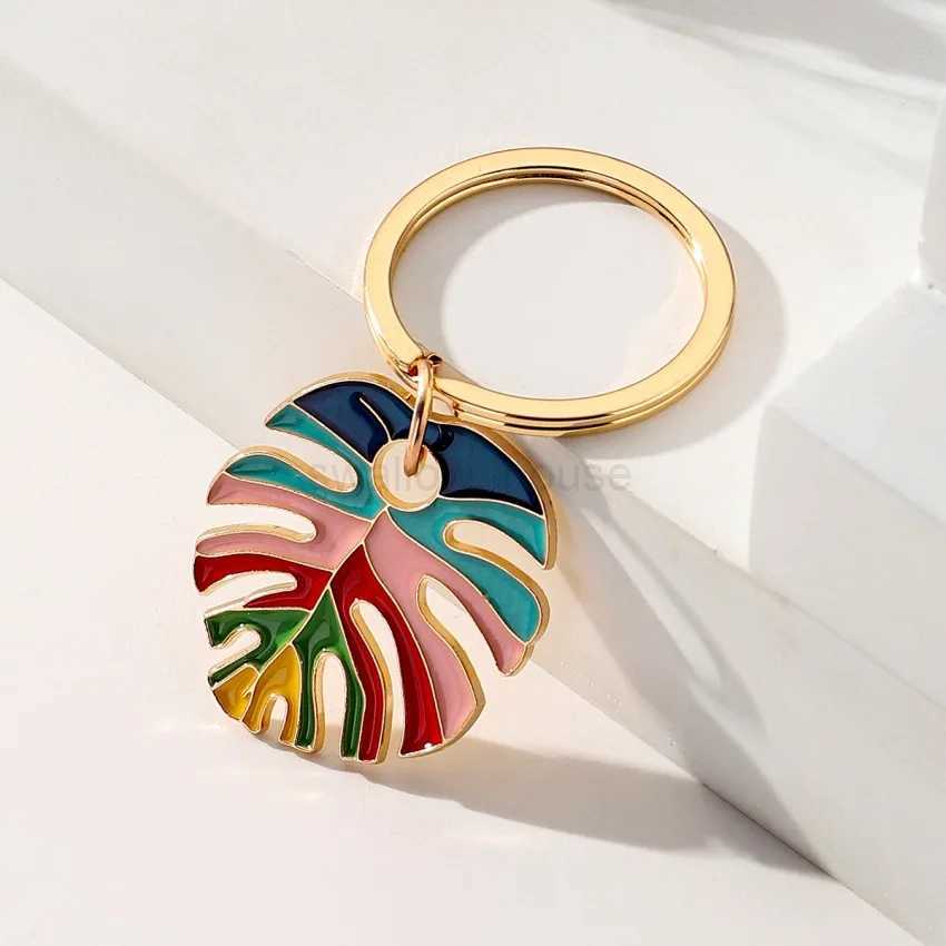 keychain enamel Multicolour Rainbow Turtle Leaf Keychain Key Ring For Women Men Boho Fresh Foliage Plant Bag Car Airpods KeyL240729